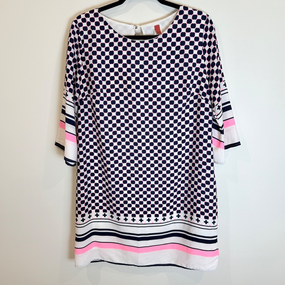 GIBIU Women's Geometric Print Shift Dress 3/4 Sleeve Pink Blue White‎ Black
